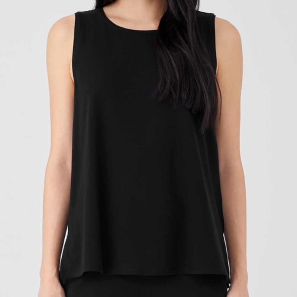 Eileen Fisher Stretch Jersey Knit Jewel Neck Tank in Black Size 3X